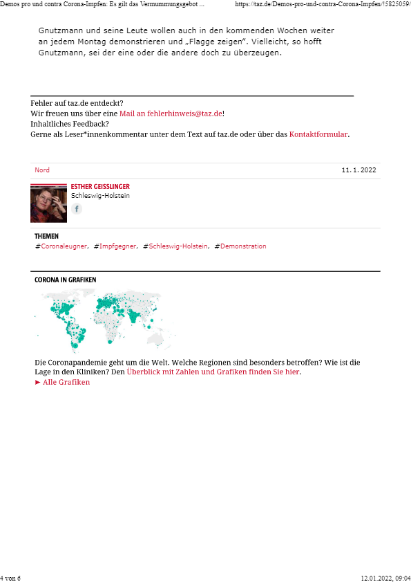 Taz Artikel vom 11.01.2022 über die Demonstrationen am 10.01.2022