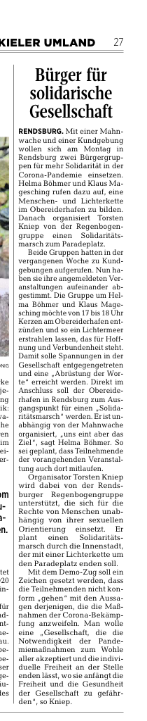 Kieler Nachrichten am 31.01.2022 zu Bürger für solidarische Gesellschaft